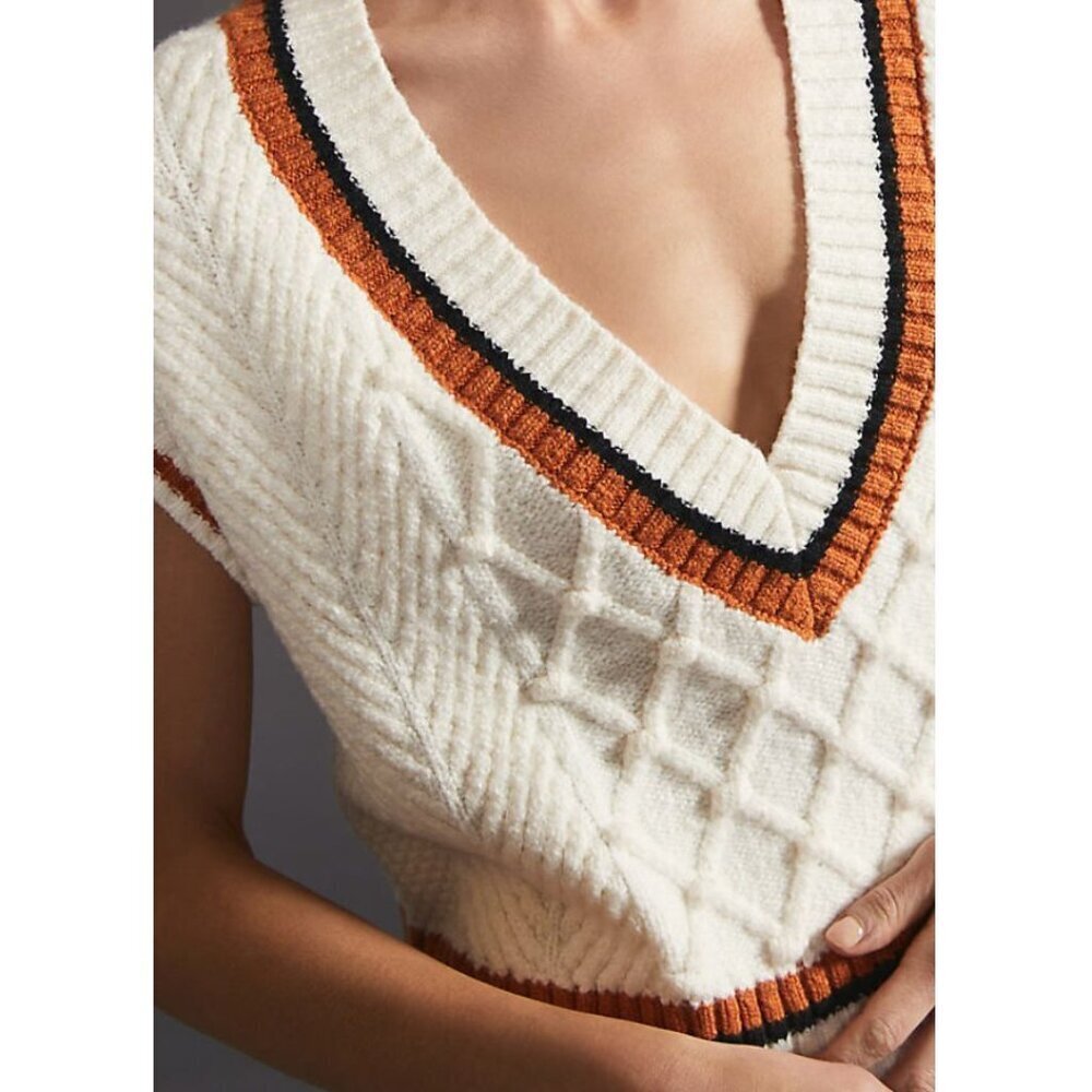 Maeve Anthropologie Willa Cable-Knit Sweater Vest White Size XS Petite Fall - Picture 2 of 8